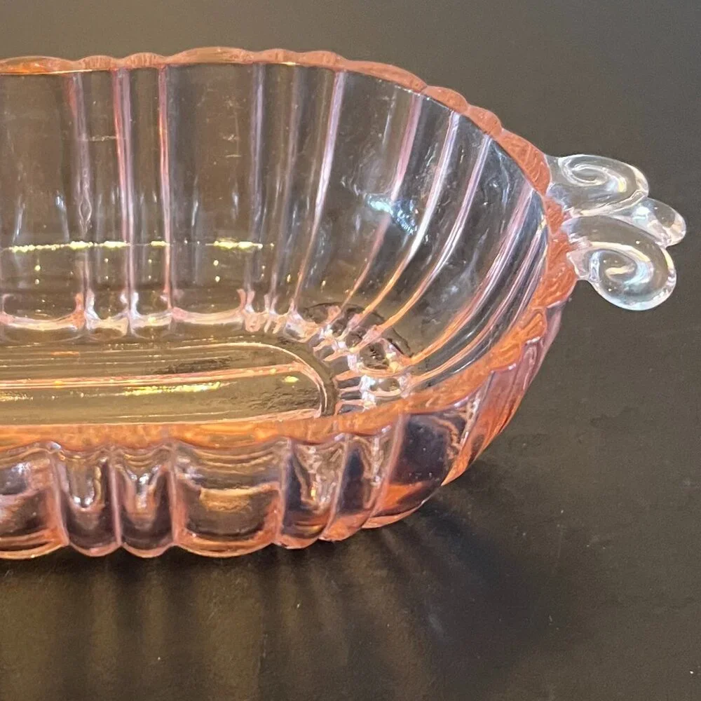 Vintage Anchor Hocking Old Cafe Pink Depression Glass Oval Relish Serving Dish